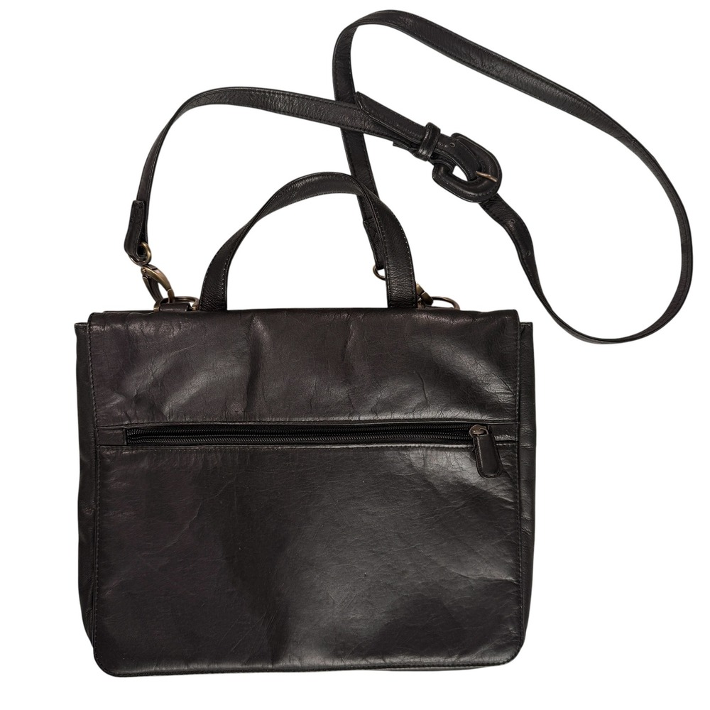 Womens Black Leather Crossbody Bag Professional Organizer Minimalist Classic